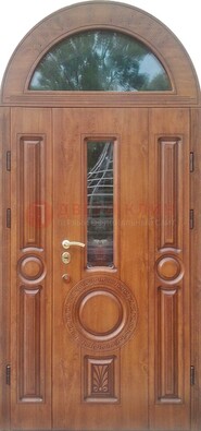 Двустворчатая железная дверь МДФ со стеклом в форме арки ДА-52 в Орле