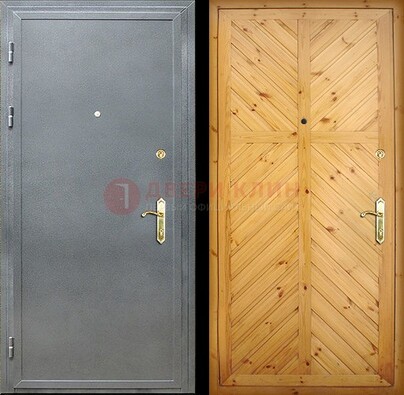 Серая металлическая дверь с евровагонкой ДЕ-12 в Мытищах