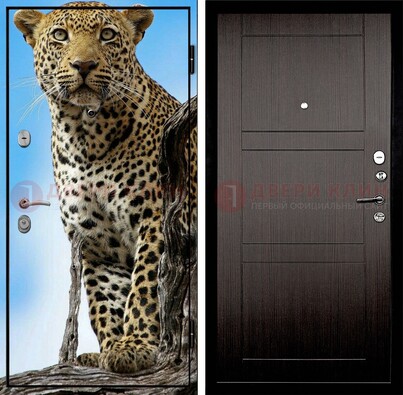 Железная дверь с рисунком гепарда снаружи ДФ-27 в Орехово-Зуево