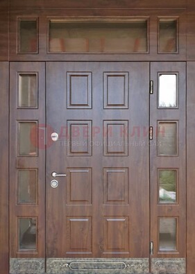 Стальная дверь МДФ со стеклом и фрамугами для дома ДФГ-29 в Орле