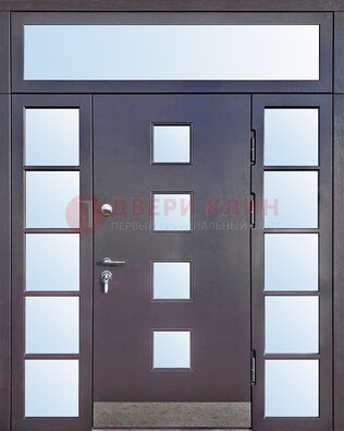 Современная железная дверь со стеклом и фрамугами ДФГ-4 в Орле