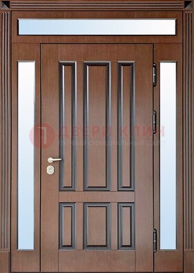 Железная дверь со стеклом и фрамугами в коричневом цвете ДФГ-8 в Орле