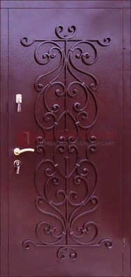 Бордовая металлическая дверь с ковкой ДК-21 в кирпичный дом в Орле