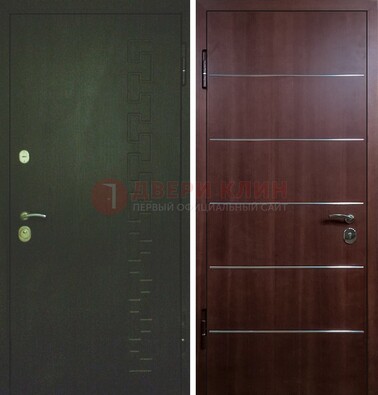 Темная металлическая дверь с МДФ ламинат с молдингами внутри ДМ-16 в Орле