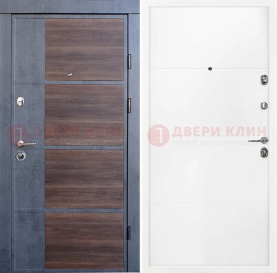Серая с коричневой вставкой металлическая дверь МДФ ДМ-197 в Мурино