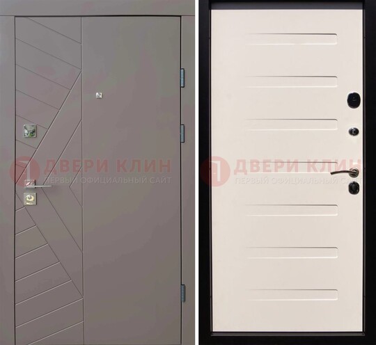 Светло-серая стальная филенчатая дверь с МДФ ДМ-199