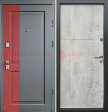 Серая с красной полосой металлическая дверь МДФ ДМ-245 в Орле