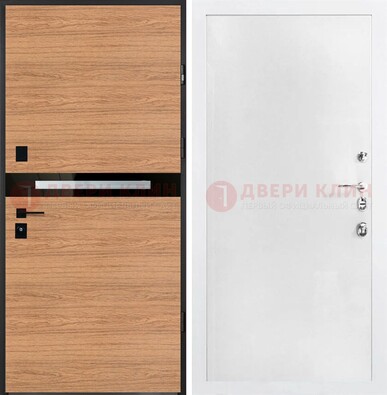 Железная коричневая дверь с МДФ в белом цвете ДМ-313 в Орле