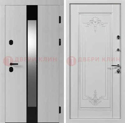 Белая металлическая дверь МДФ с зеркальной вставкой ДМ-324 в Орле