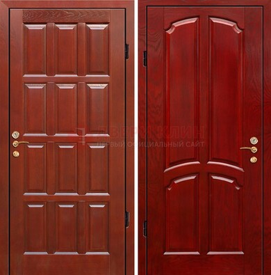 Красная металлическая дверь с массивом дуба ДМД-15 в Орле