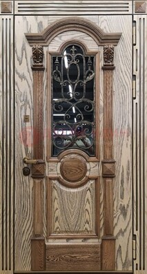 Железная дверь с массивом дуба со стеклом и ковкой ДМД-47 в Орле