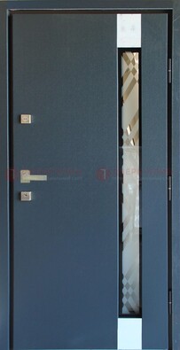 Серая стальная дверь с порошковым покрытием и стеклянной вставкой ДП-216 в Волхове
