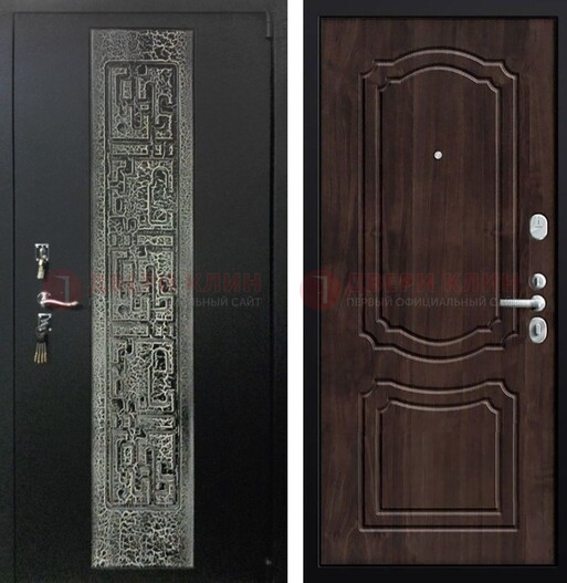 Темная входная дверь с порошковым покрытием и МДФ внутри ДП-224