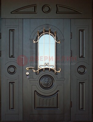 Парадная железная дверь Винорит со стеклом и ковкой ДПР-103 в Сергиевом Посаде
