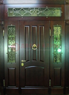 Стальная парадная дверь со стеклом и ковкой ДПР-18 для деревянного дома в Орле