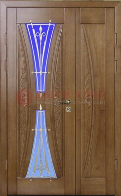 Коттеджная парадная дверь со стеклянными вставками и ковкой ДПР-26 в Орле