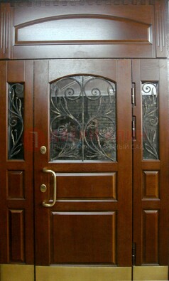 Стальная парадная дверь со вставками из стекла и ковки ДПР-30 в коттедж в Орле