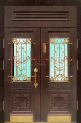 Парадная дверь со вставками из стекла и ковки ДПР-43 для каркасного дома в Орле