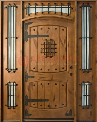 Железная парадная дверь с металлическими вставками ДПР-68 в коттедж в Орле