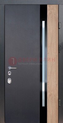 Черная металлическая дверь МДФ со стеклом ДС-14 в Орле