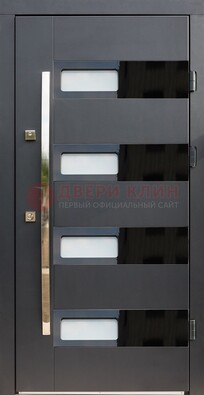 Черная стальная дверь МДФ хайтек со стеклом ДС-16 в Орле