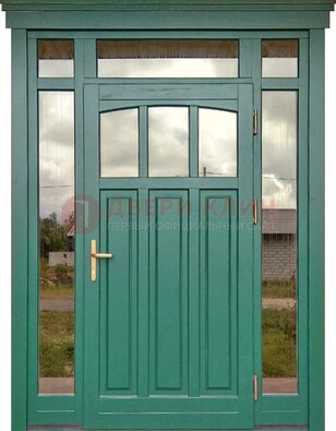 Зеленая металлическая дверь МДФ со стеклом ДС-43 в Орле