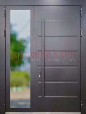 Чёрная двухстворчатая металлическая дверь со стеклом ДС-60 в Орле