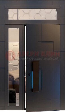 Чёрная двухстворчатая металлическая дверь со стеклом ДС-64 в Орле