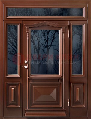 Коричневая металлическая дверь со стеклом ДС-67 в Орле