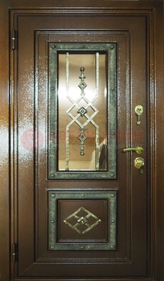 Теплая входная дверь со стеклом и ковкой разноцветной ДСК-13 в Тамбове