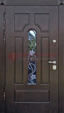 Металлическая дверь со стеклом и ковкой в цвете венге ДСК-142 в Орле