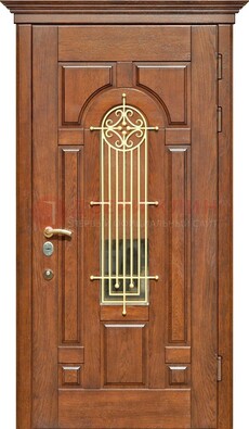 Коричневая железная дверь винорит со стеклом и ковкой ДСК-189 в Орле