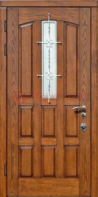 Стальная дверь со стеклом и ковкой для частного дома ДСК-192 в Орле
