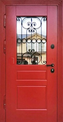 Красная железная дверь Винорит со стеклом и ковкой ДСК-205 в Орле