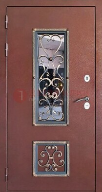 Уличная дверь Порошок со стеклом и ковкой для дома ДСК-218 в Орле