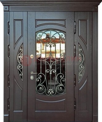 Полуторная железная дверь Винорит со стеклом и ковкой ДСК-231 в Орле
