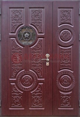 Красная железная дверь Винорит со стеклом и ковкой ДСК-235 в Орле
