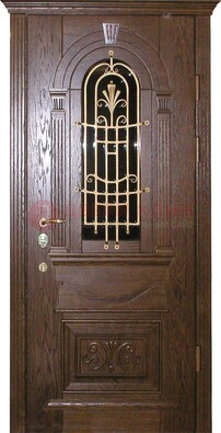Современная железная дверь со стеклом и ковкой золотой ДСК-23 в Тамбове