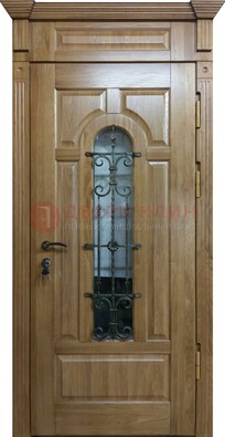 Металлическая дверь массив со стеклом и ковкой для дома ДСК-246 в Орле