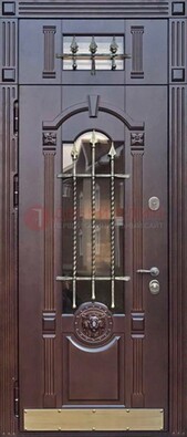 Металлическая дверь массив со стеклом и ковкой с фрамугой ДСК-249 в Орле