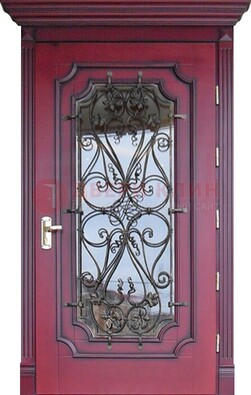 Красная стальная дверь Винорит со стеклом и ковкой ДСК-271 в Орле