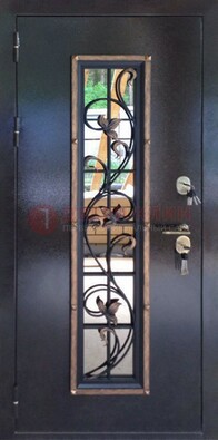 Железная дверь с порошковым напылением стеклом и ковкой ДСК-279 в Орле