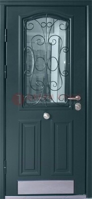 Прочная дверь со стеклом и ковкой с декоративным элементом ДСК-27 в Орле