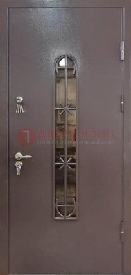Металлическая дверь Порошок с небольшим стеклом и ковкой ДСК-282 в Орле