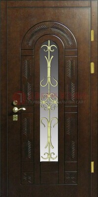 Дизайнерская металлическая дверь со стеклом и ковкой ДСК-50 в Тамбове
