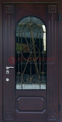 Стальная дверь со стеклом и ковкой ДСК-80 в загородный дом в Орле