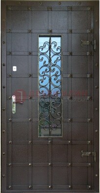 Стальная дверь со стеклом и ковкой ДСК-84 с утеплением в Орле