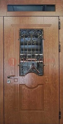 Металлическая входная дверь со стеклом и ковкой для дома ДСК-96 в Орле