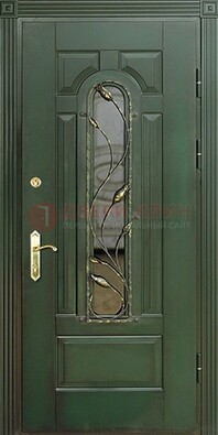 Железная дверь со стеклом и ковкой ДСК-9 для офиса в Орле