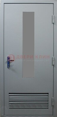 Серая металлическая техническая дверь с декоративной вставкой ДТ-14 в Орле